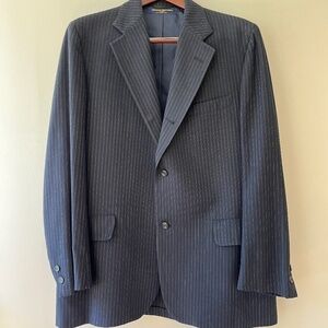 Brooks Brothers 346 Blue Striped 46R Suit Blazer Lined Pockets 3 Buttons